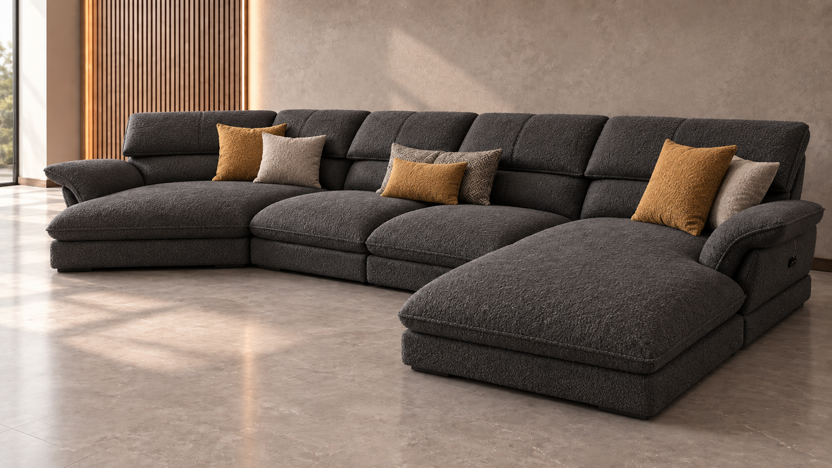 Arden Dual-Chaise Modular Sectional Sofa in charcoal bouclé upholstery - Z Galleria Lahore