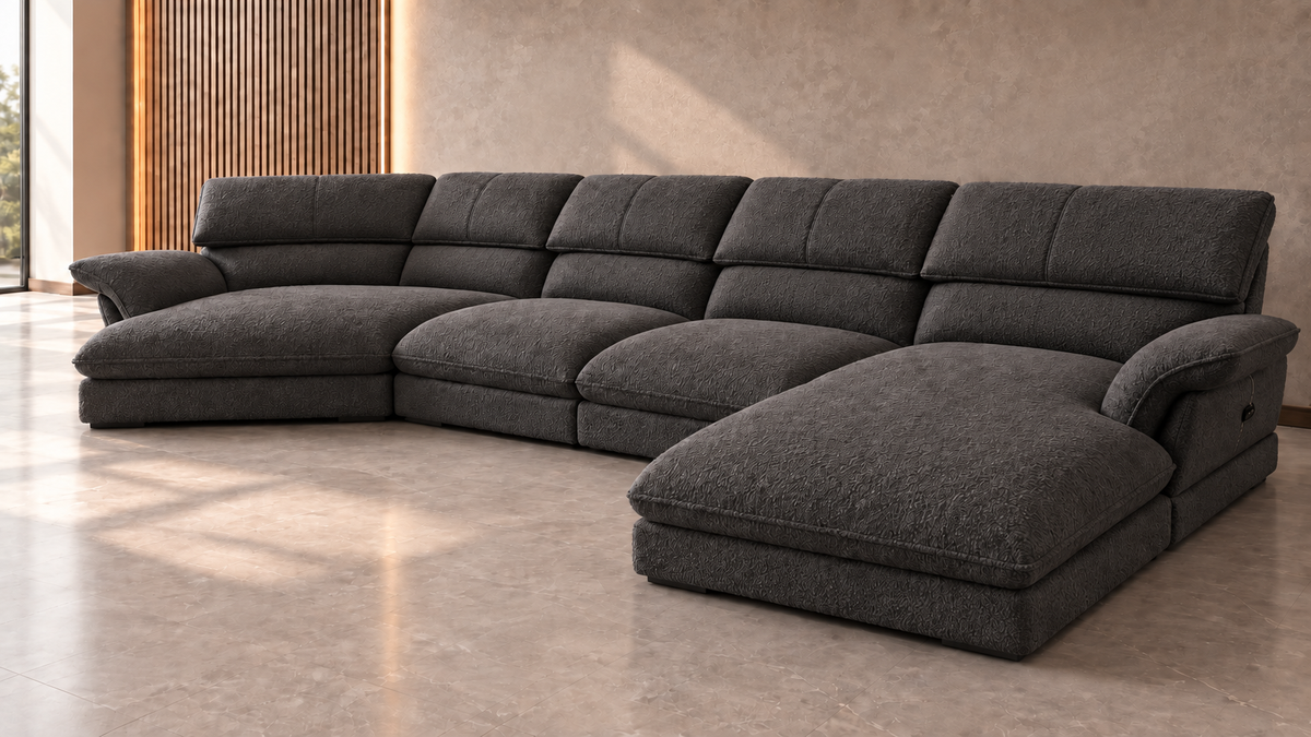 Arden charcoal modular L-shape sectional sofa - wide angled view