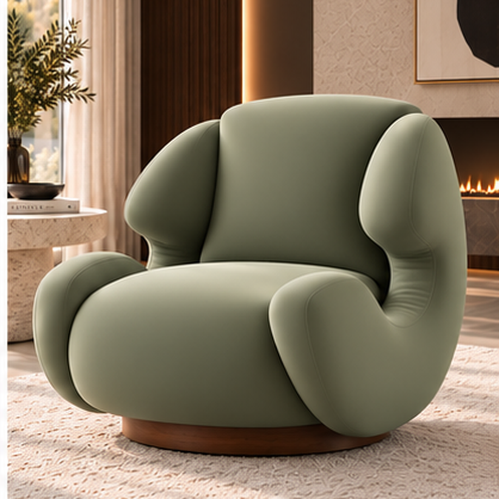 Three-quarter view of Aurelia Cocoon Lounge Chair in smooth sage boucle upholstery