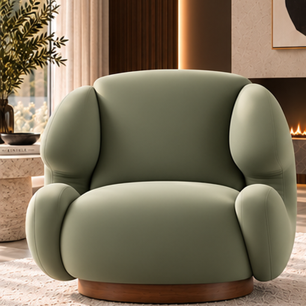 Aurelia Cocoon Lounge Chair front view in smooth sage boucle with solid wood base - Z Galleria