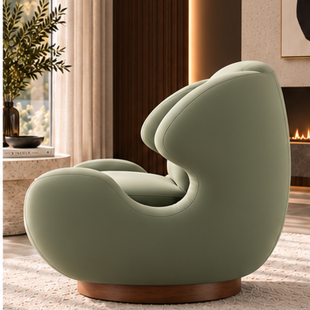 Side view of Aurelia Cocoon Lounge Chair with smooth sage boucle upholstery
