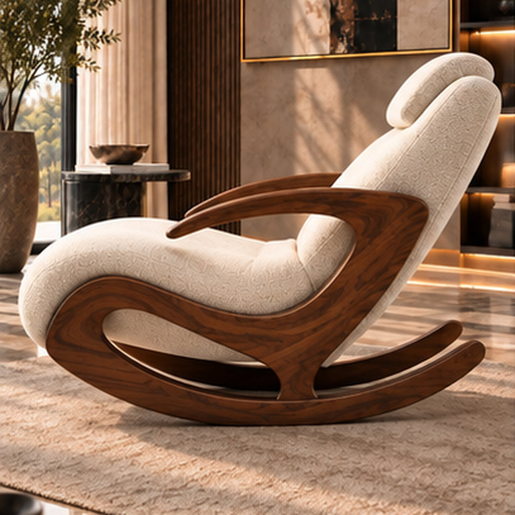 Aurelia Rocking Lounge Chair full side profile in warm luxury interior