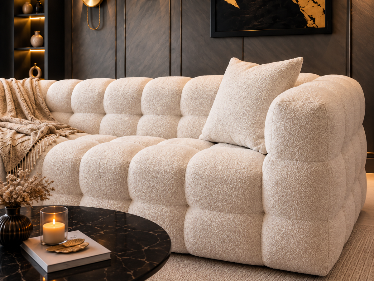 Rear three-quarter view of Aurelle Cloud seven-seater L-shape sofa by Z Galleria