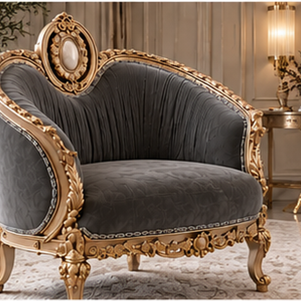 Auremont Crest one-seater sofa chair in charcoal velvet with carved solid wood detailing