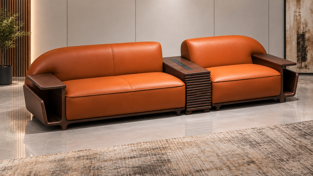 Aureon 4.5 seater modern sofa left angle with solid wood structure and built-in power charging console by Z Galleria