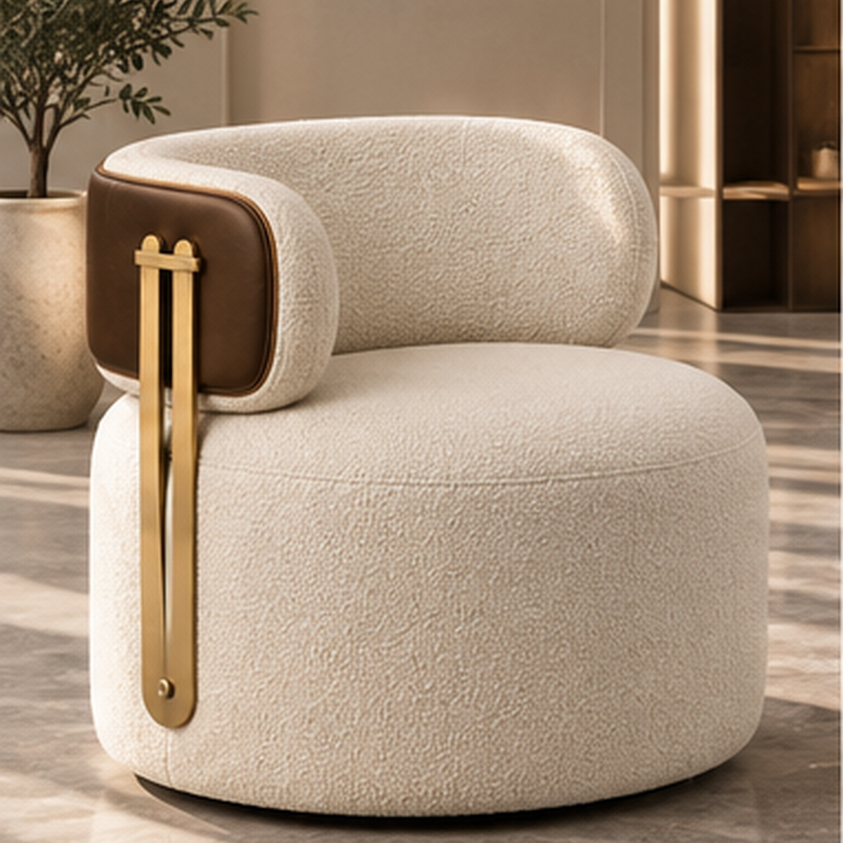 Aureon Strap Lounge Chair in ivory boucle with leatherette backrest and MS strap - Z Galleria
