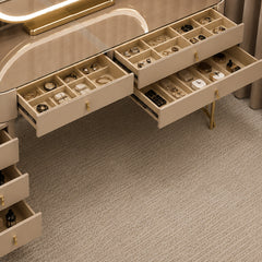 Aveline Arc dressing table with open jewellery organiser drawers and MDF storage drawers - Z Galleria