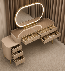 Aveline Arc luxury ivory dressing table with LED mirror and jewellery storage - Z Galleria