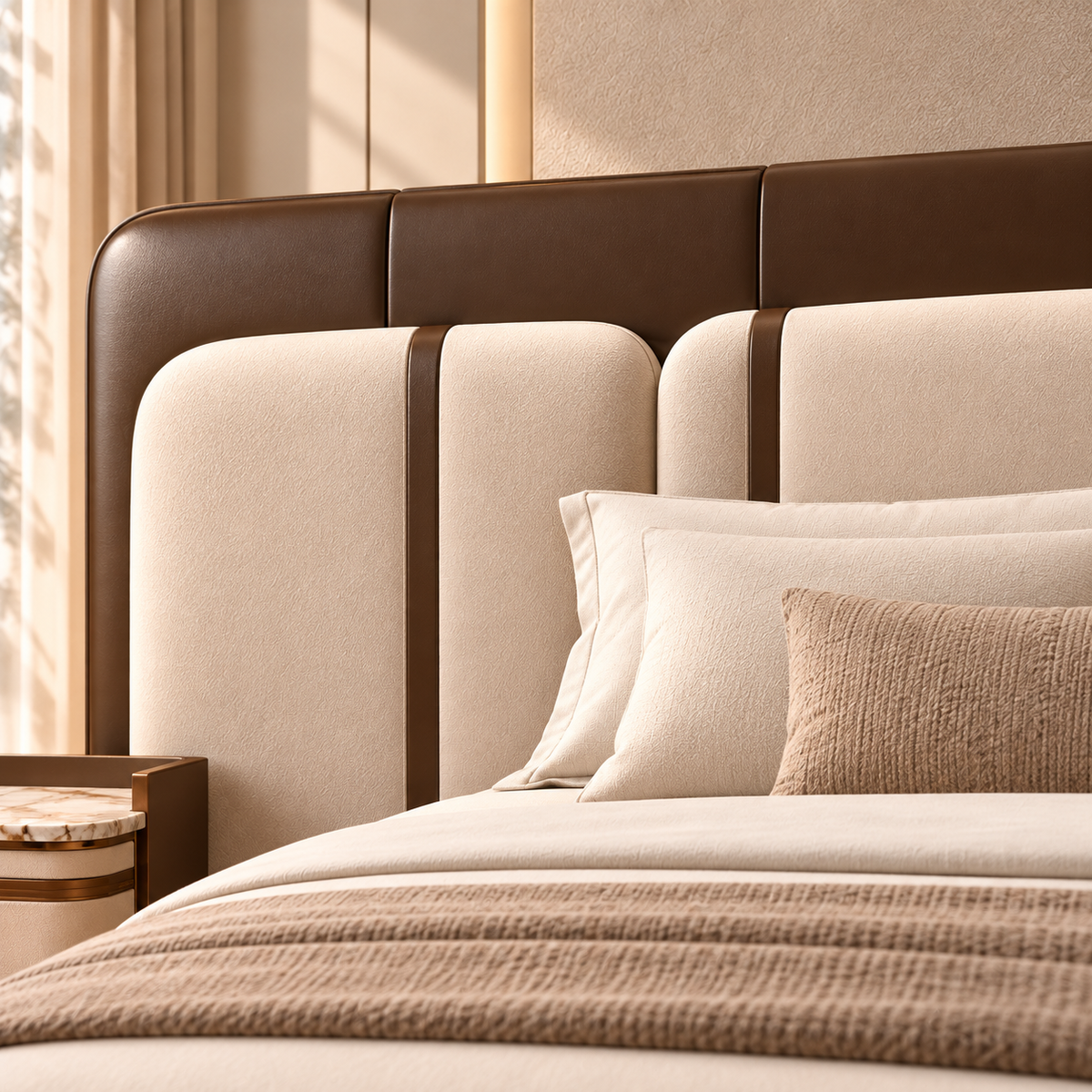 Aveline Panel Bed Set leatherette and boucle detail - Z Galleria