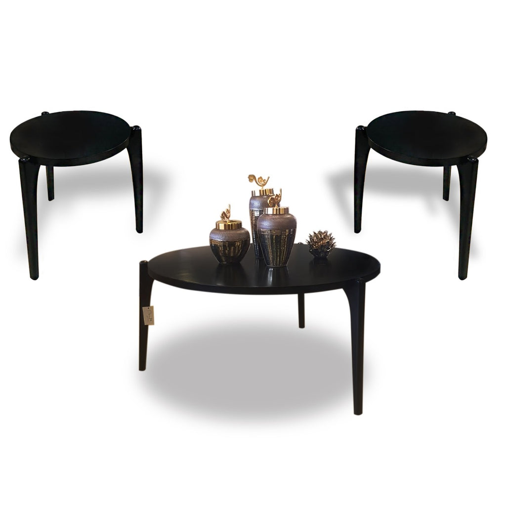 Minimalist round black centre table set detail view
