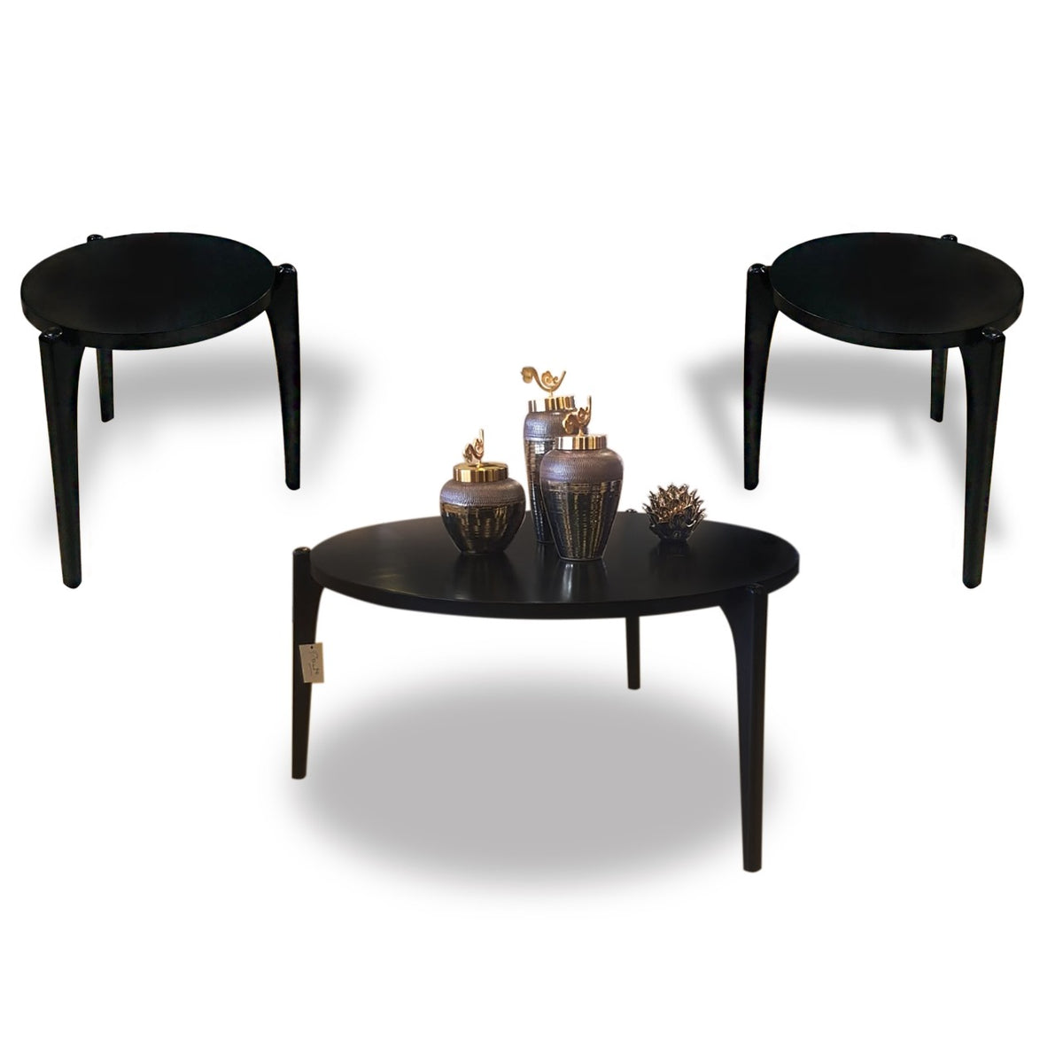 Minimalist round black centre table set detail view