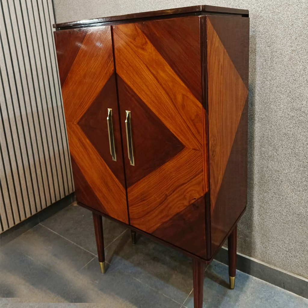 Brown Wooden Console styled in a living room