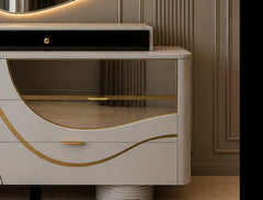 Celeste Wave sculptural wave drawer detail with stainless steel trim and ivory finish by Z Galleria