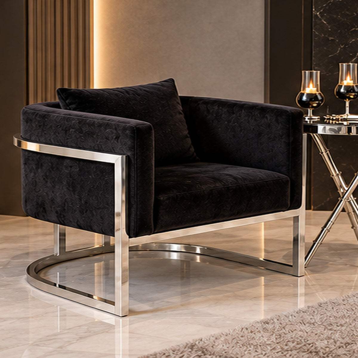 Continental Accent Chair chrome frame three-quarter view