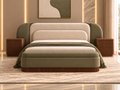 Elara Sage Bed Set front view in ivory and olive boucle with warm wood fluted detailing - Z Galleria