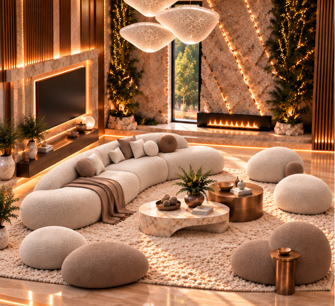 Elowen luxury curved lounge collection designed for premium DHA and Gulberg Lahore homes