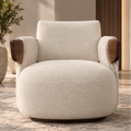 Evara Ribbed Lounge Chair front view in ivory boucle with solid wood structure - Z Galleria