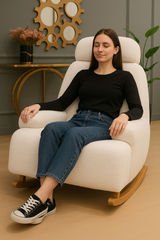 Nordic White Fur Rocking Lounge Chair