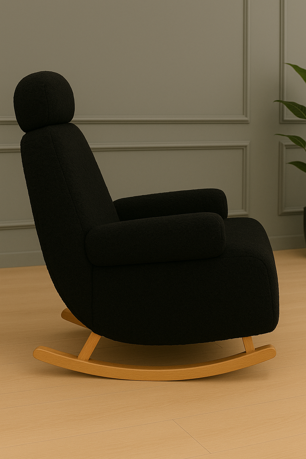 Nordic white fur rocking chair side profile