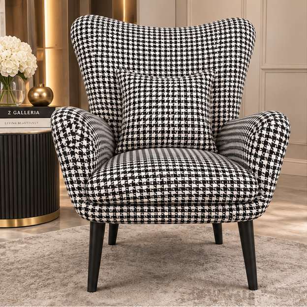 Houndstooth Wingback Accent Chair premium straight-front lifestyle view