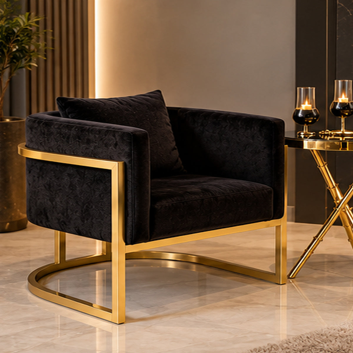 Continental Accent Chair gold frame three-quarter view
