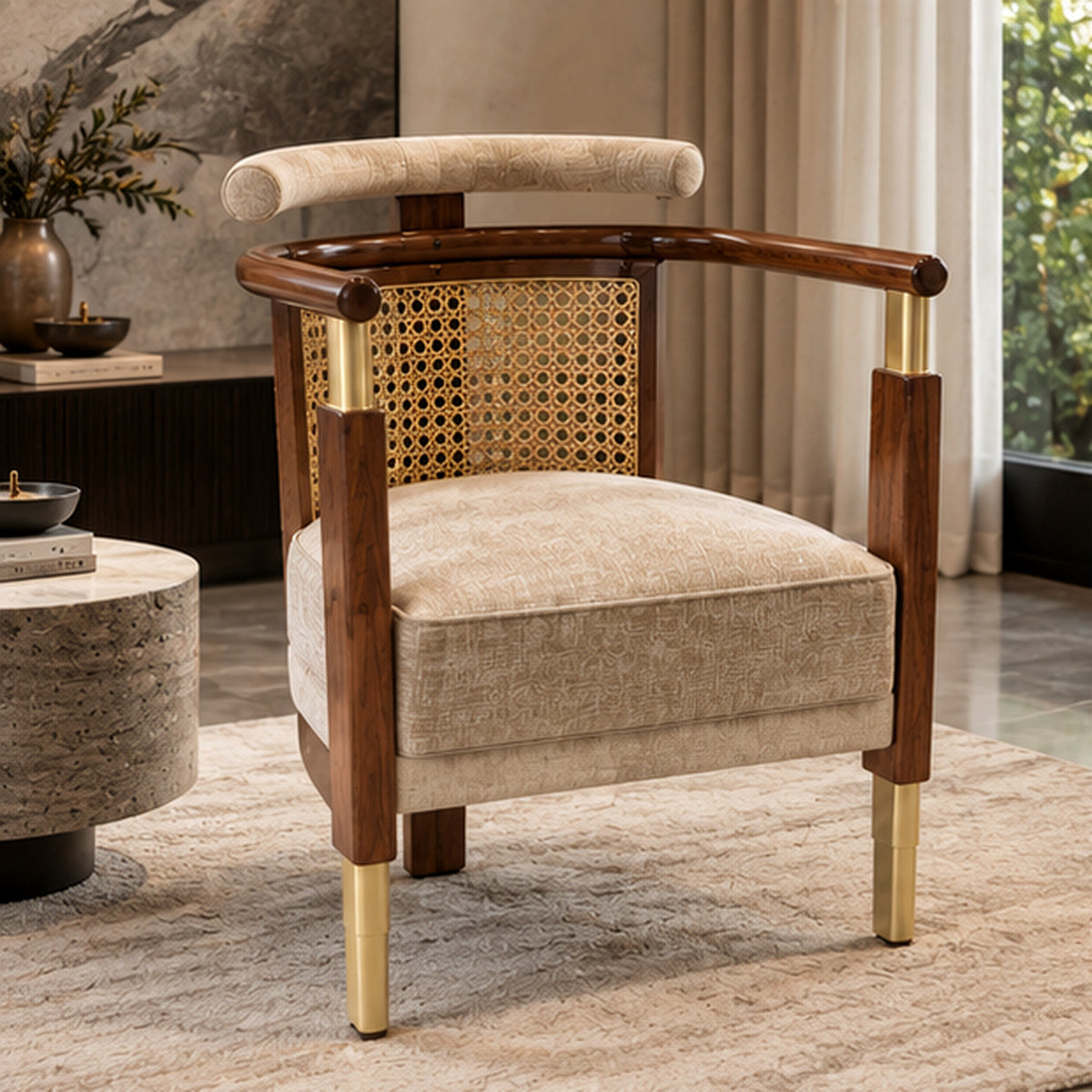 The Heritage Rattan Accent Chair corrected premium three-quarter view