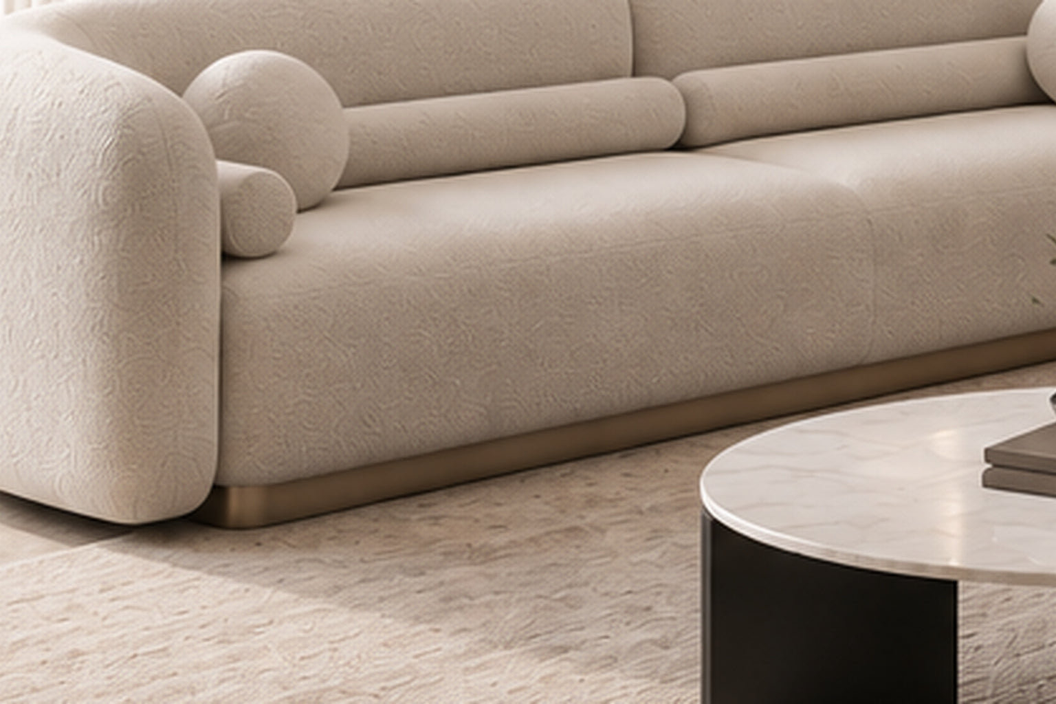 Ivora Sculpted Sofa Set four-seater seat and rounded arm detail by Z Galleria