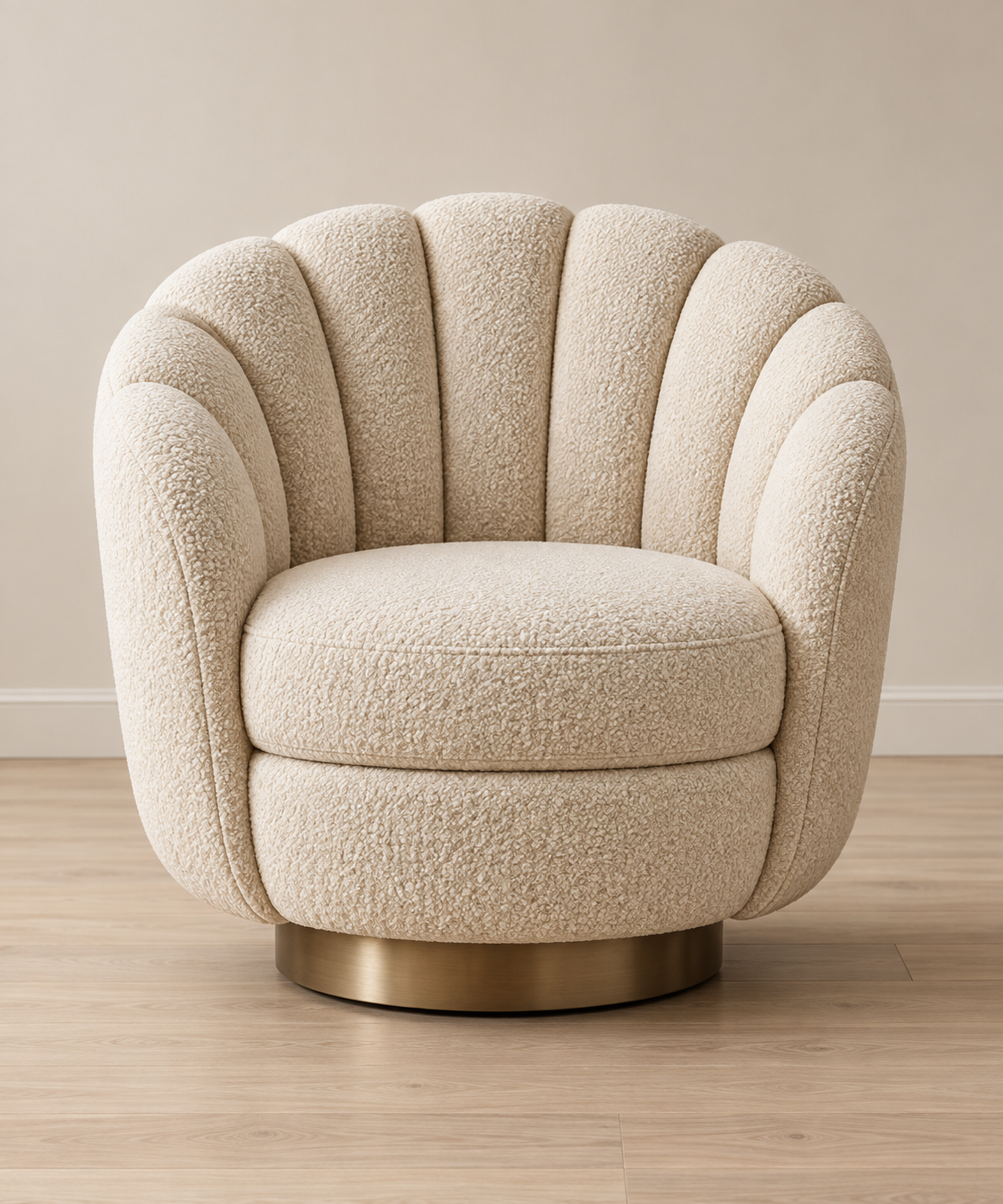 Ivory Ribbed Shell Bouclé Lounge Chair front view