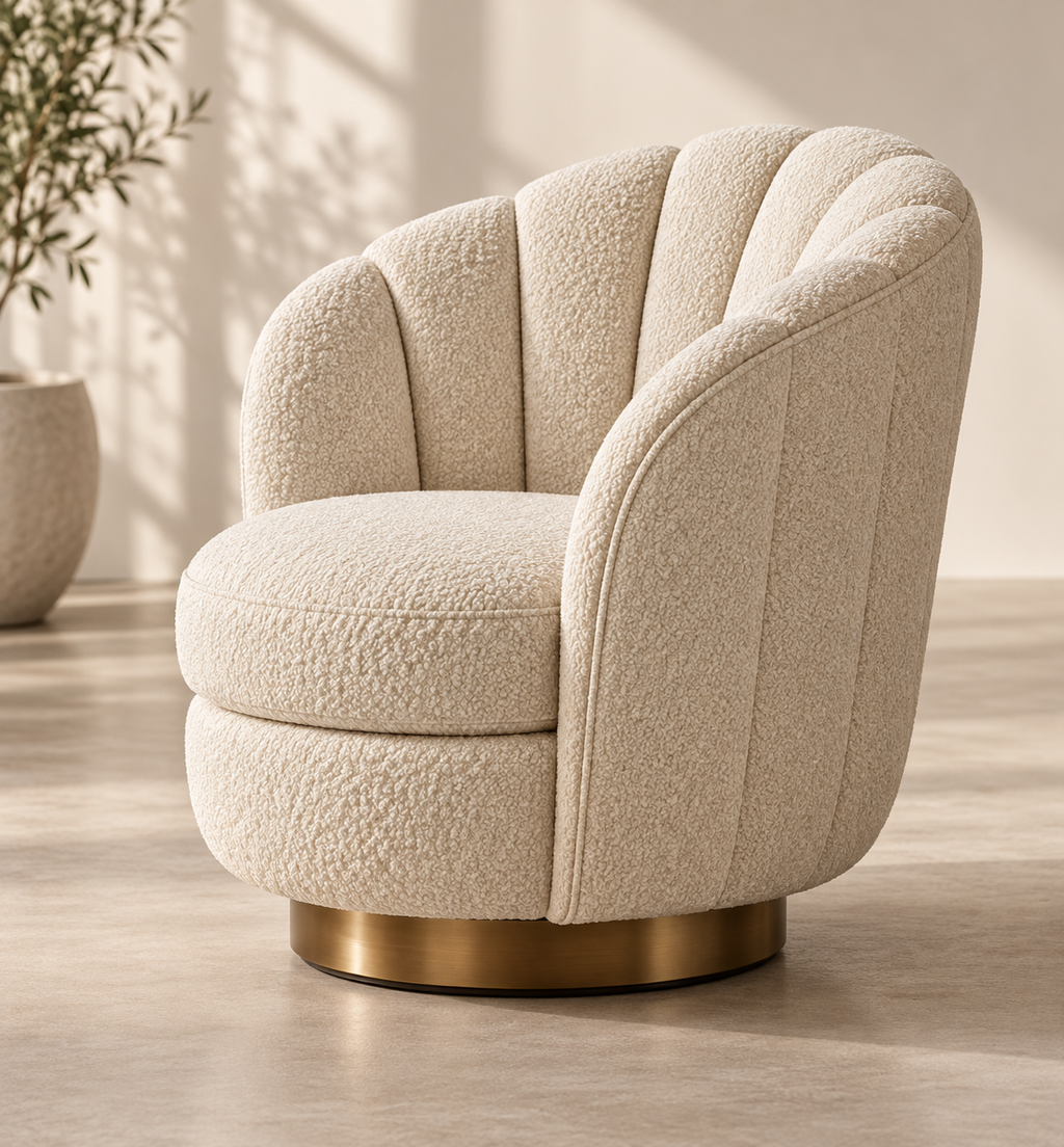 Ivory Ribbed Shell Bouclé Lounge Chair side view