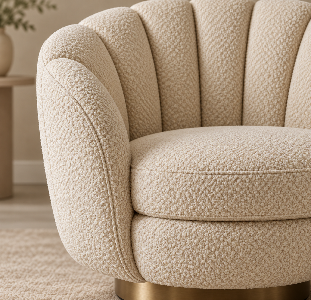 Ivory Bouclé ribbed upholstery detail