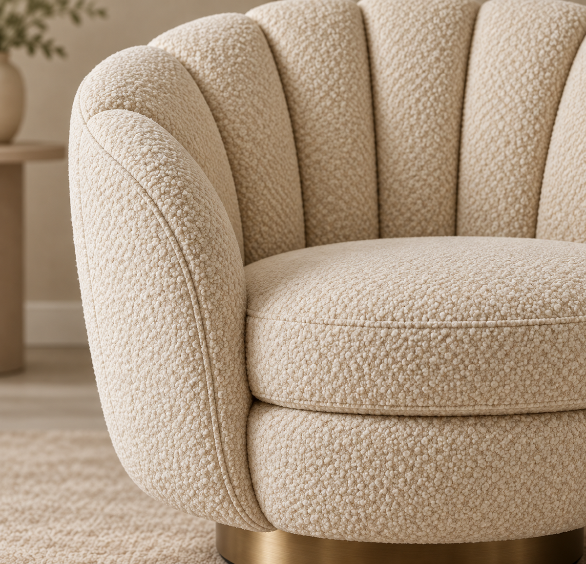 Ivory Bouclé ribbed upholstery detail