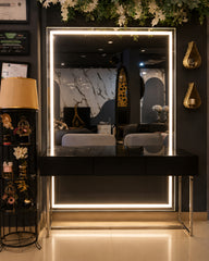 Luma Frame luxury LED vanity console with black drawers and illuminated mirror by Z Galleria Lahore