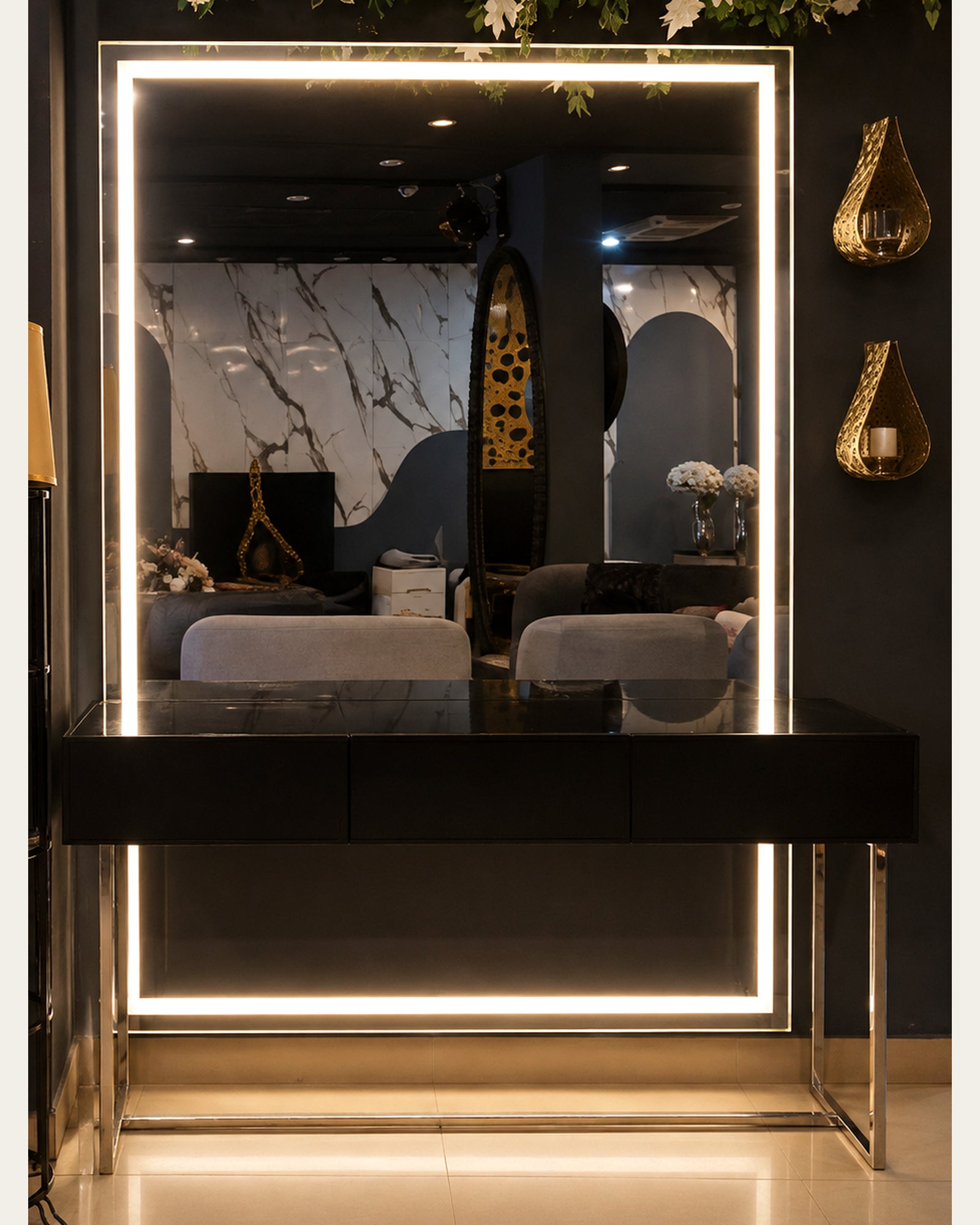 Full product view of Luma Frame illuminated vanity console by Z Galleria