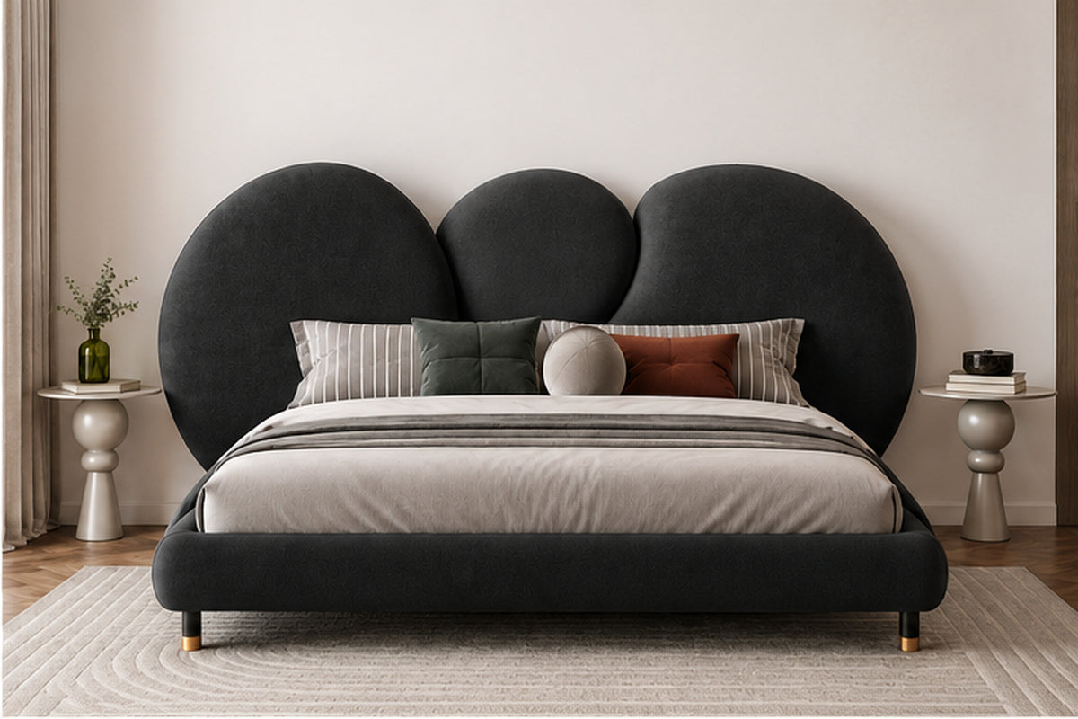 Luna Sculpted Bed in charcoal upholstery front view by Z Galleria