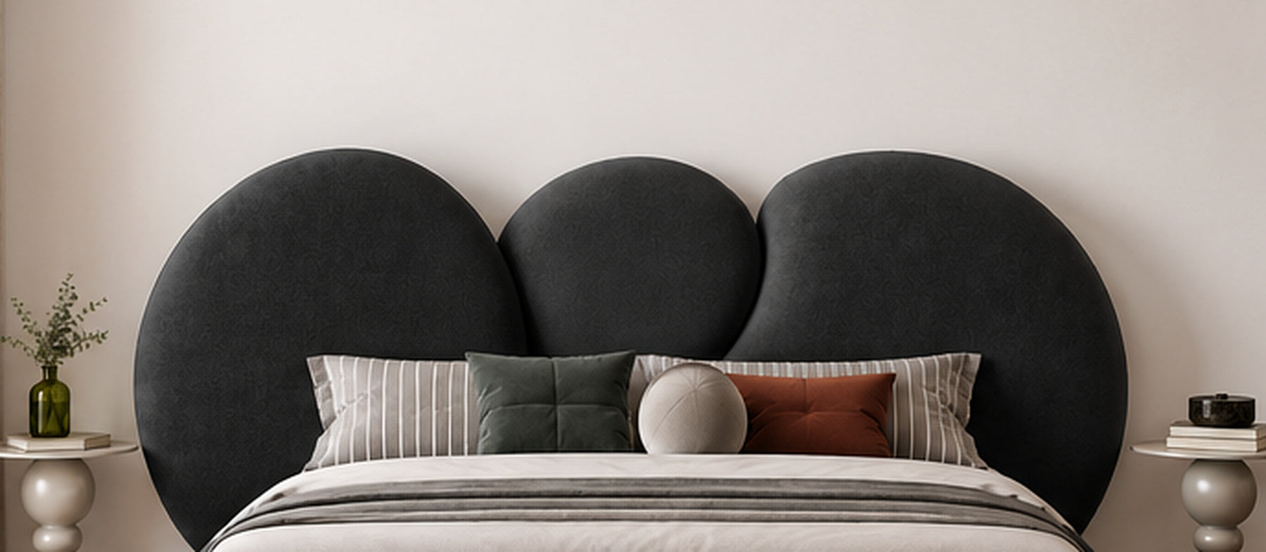 Luna Sculpted Bed charcoal sculptural three-panel headboard detail by Z Galleria