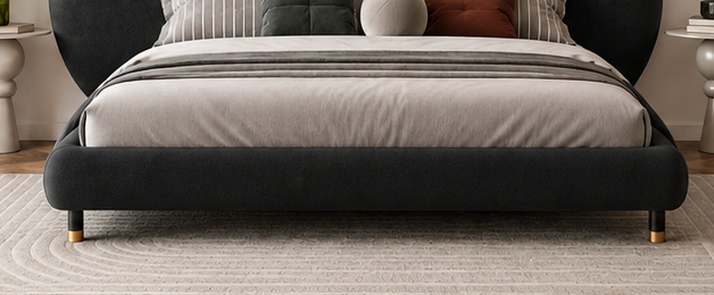 Luna Sculpted Bed charcoal upholstered footboard and elevated leg detail by Z Galleria