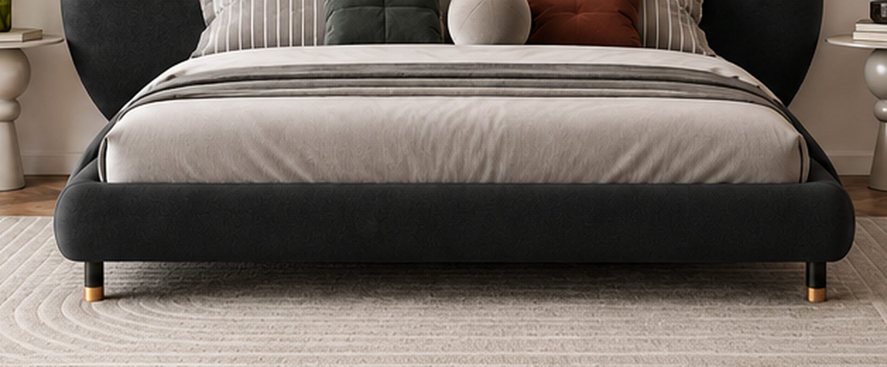 Luna Sculpted Bed charcoal upholstered footboard and elevated leg detail by Z Galleria