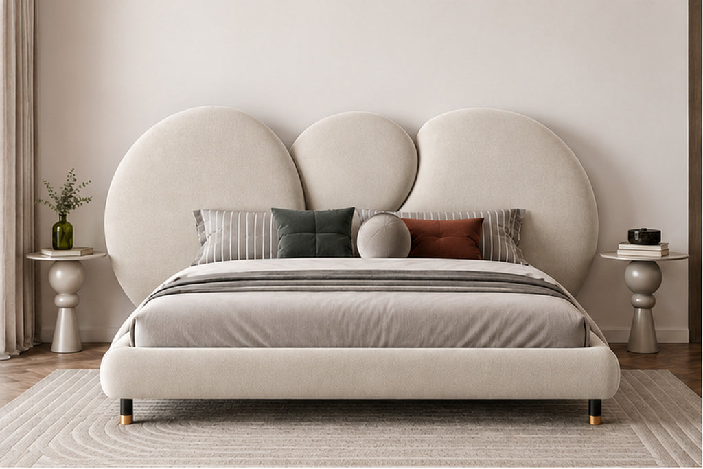 Luna Sculpted Bed in ivory upholstery front view by Z Galleria