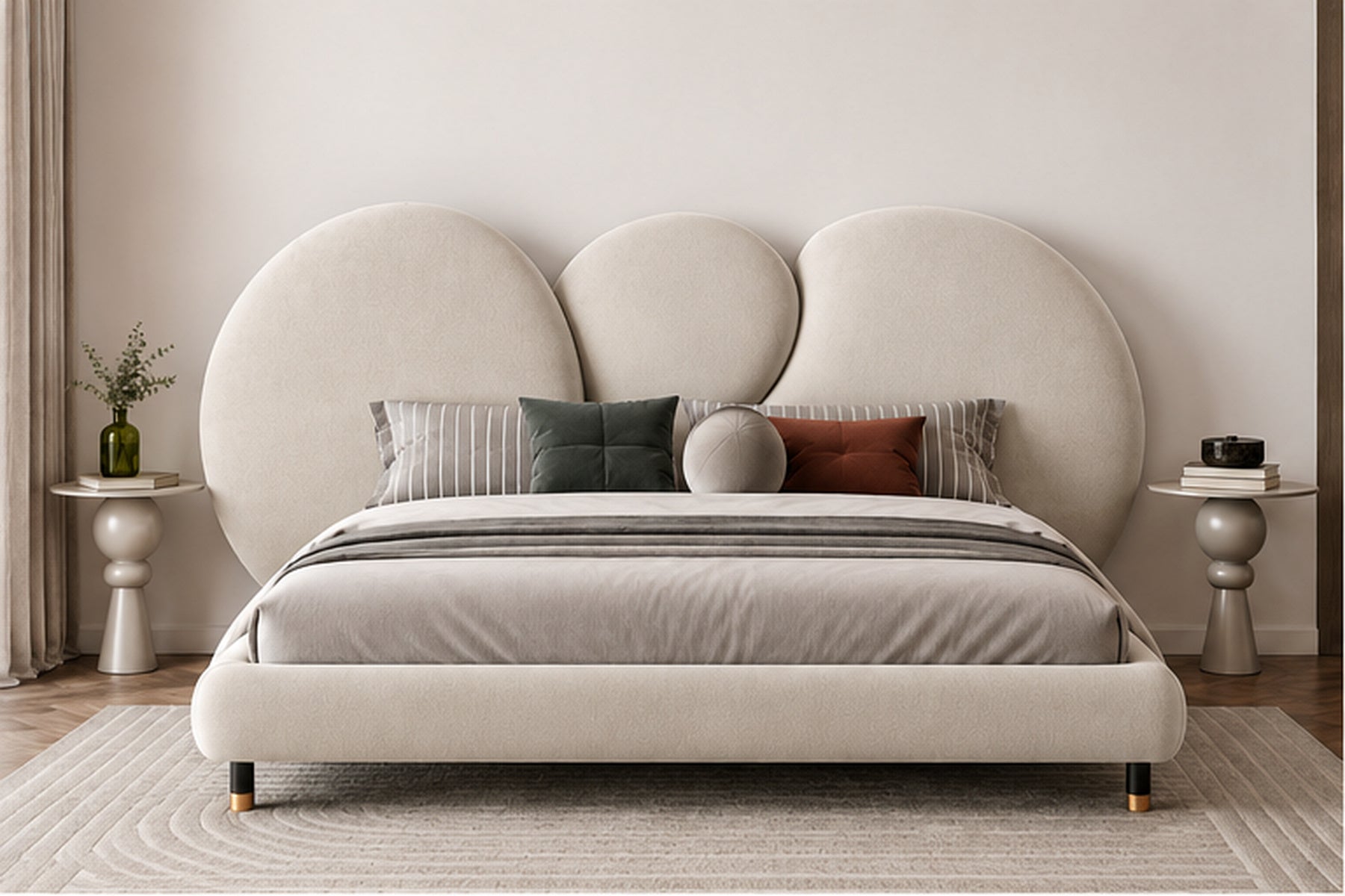 Luna Sculpted Bed in ivory upholstery front view by Z Galleria