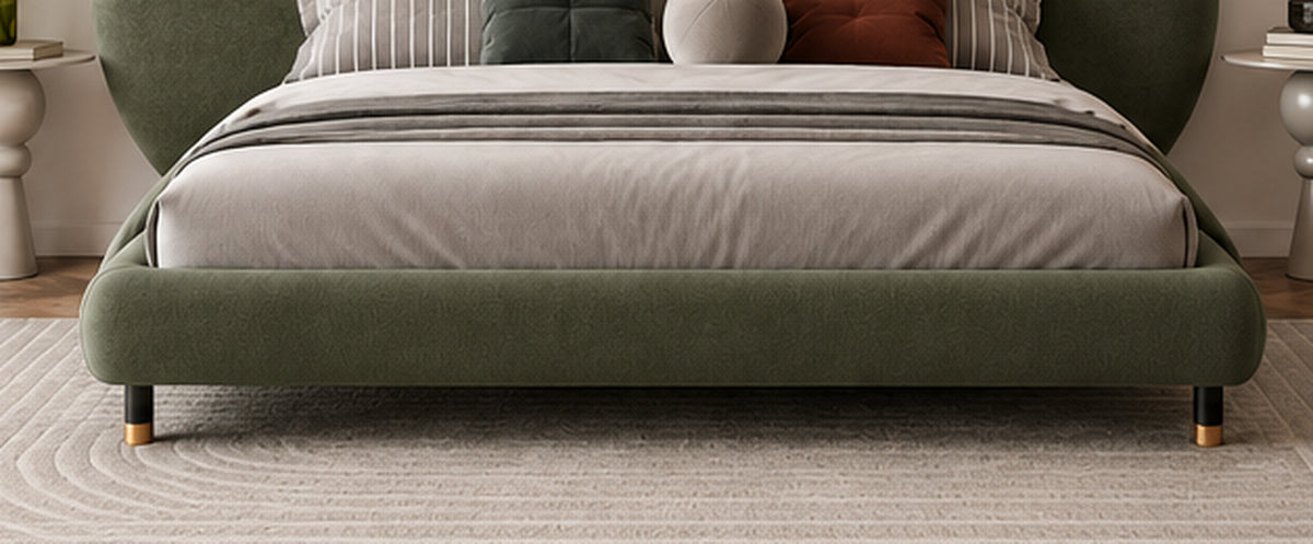 Luna Sculpted Bed olive green upholstered footboard and elevated leg detail by Z Galleria