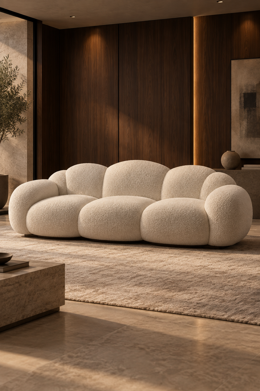 Marelle Cloudline oversized four-seater sofa in ivory bouclé, main lifestyle view