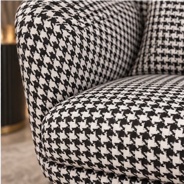 Houndstooth Wingback Accent Chair printed velvet seat and arm detail