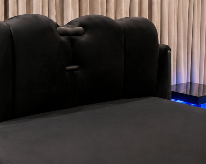 Midnight Velvet Horizon Bed sculpted headboard detail by Z Galleria