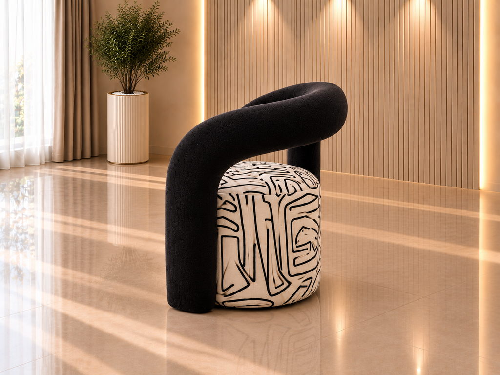 Noir Arc sculptural dining chair with solid wood structure and velvet upholstery by Z Galleria