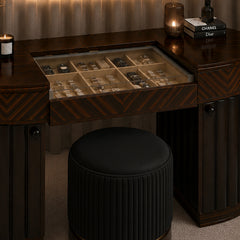 Noir Élan dressing table with glass-top jewellery and watch organiser storage by Z Galleria Lahore