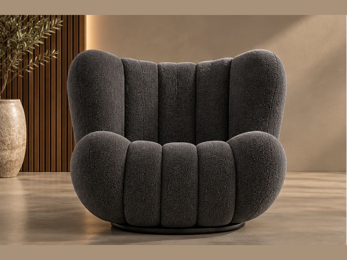 Noir Pleat Lounge Chair pair in charcoal boucle - Z Galleria