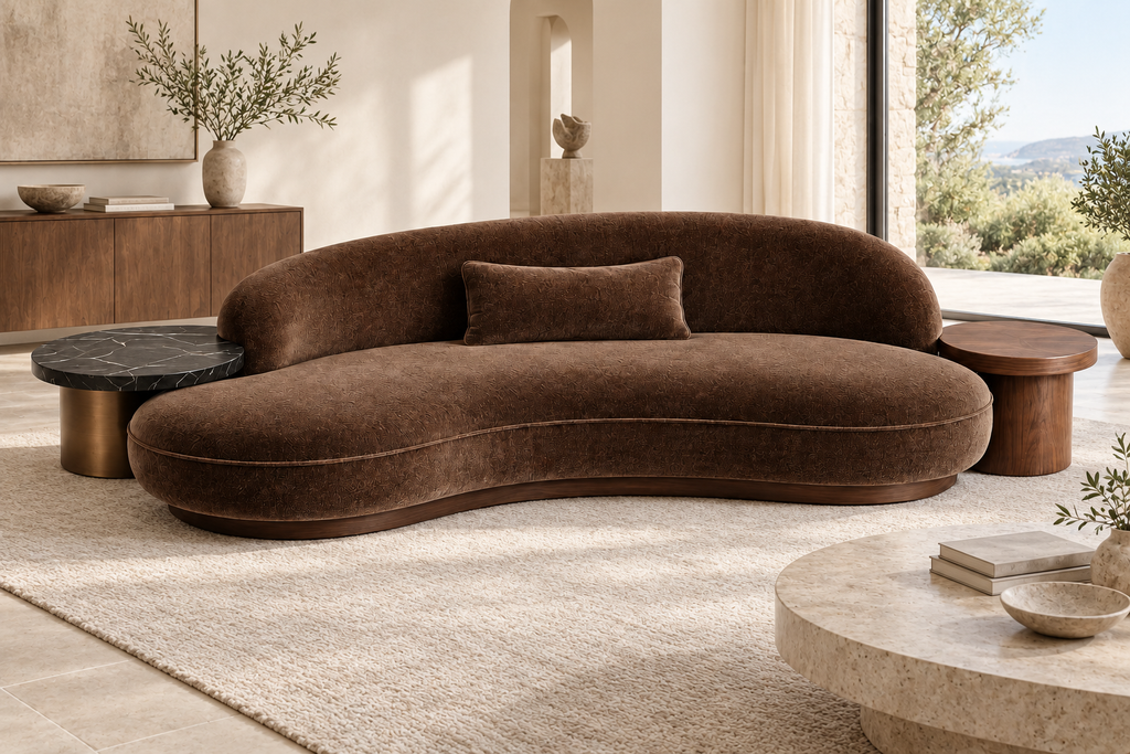 Obsidian Pebble four-seater sofa in a bright contemporary lounge, full lifestyle view