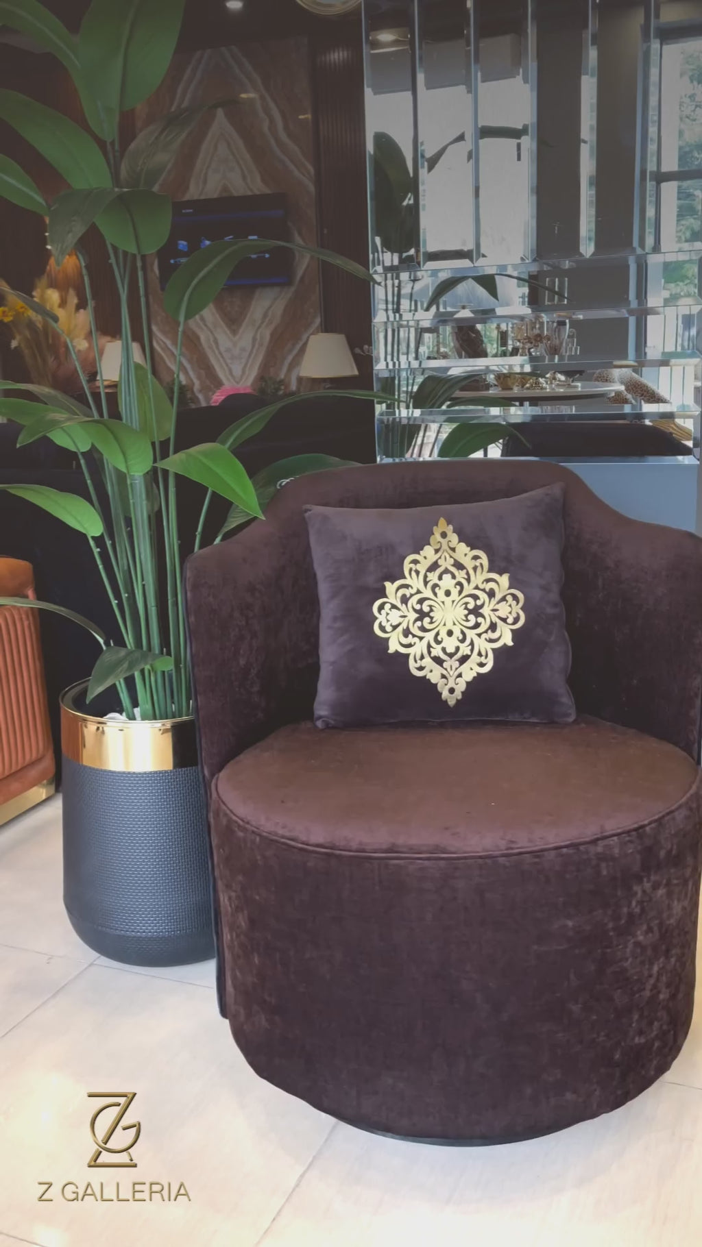 Brown Velvet Revolving Accent Chair