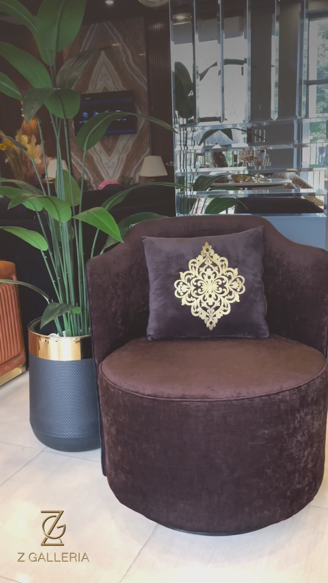 Brown Velvet Revolving Accent Chair