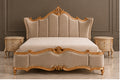 Regalia Crest Bed front view with ornate gold detailing and matching side tables by Z Galleria